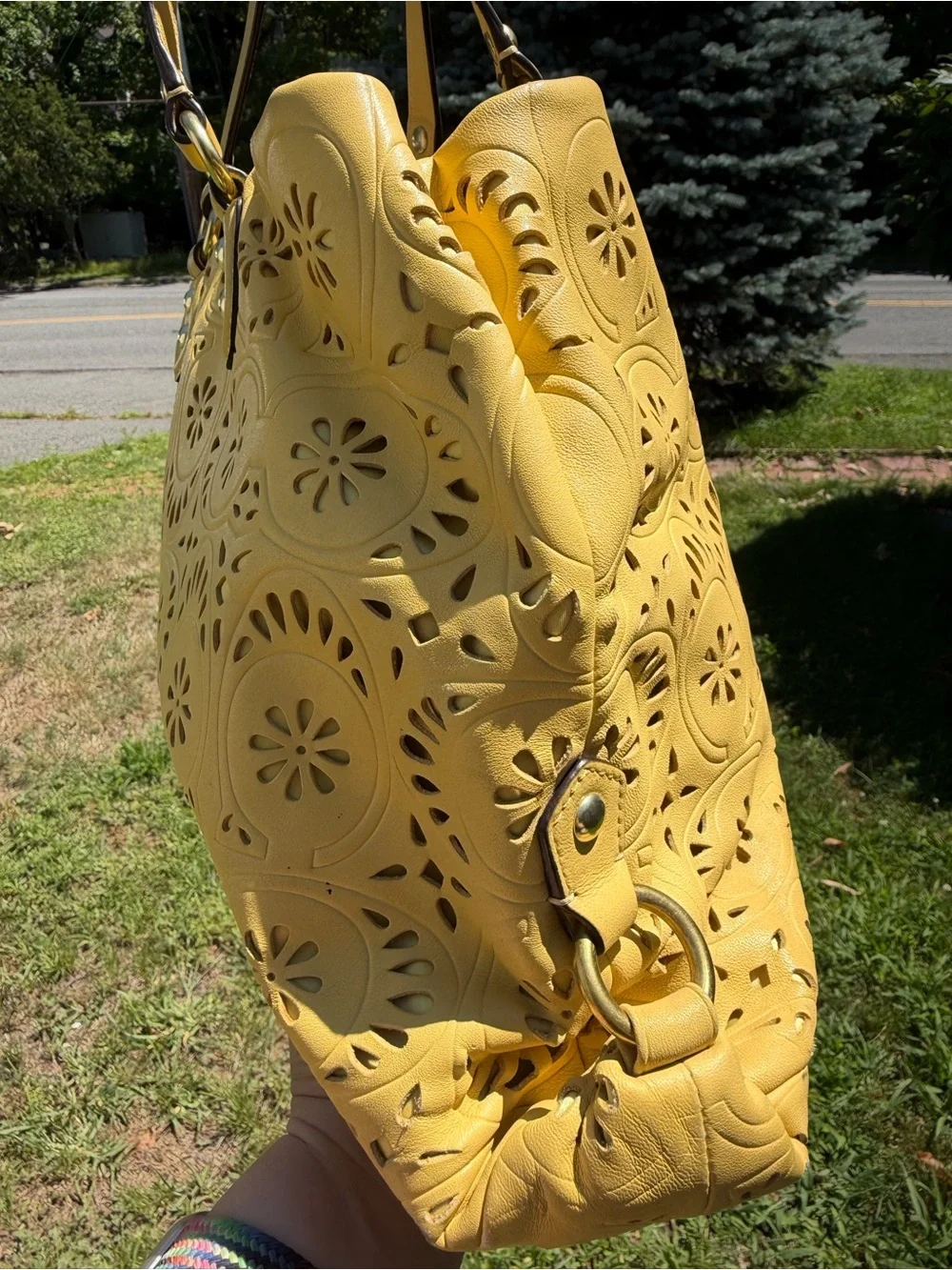 Coach 2013 Ashley Lace Eyelet Leather Carryall Yellow F21883